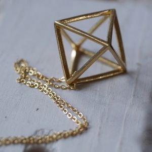 Octahedron Diamond Shape Brass Charm Geometric Necklace